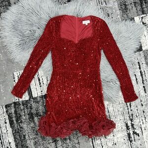 Faeriesty Women's Red Sequin Long Sleeve Mini Dress Size Medium